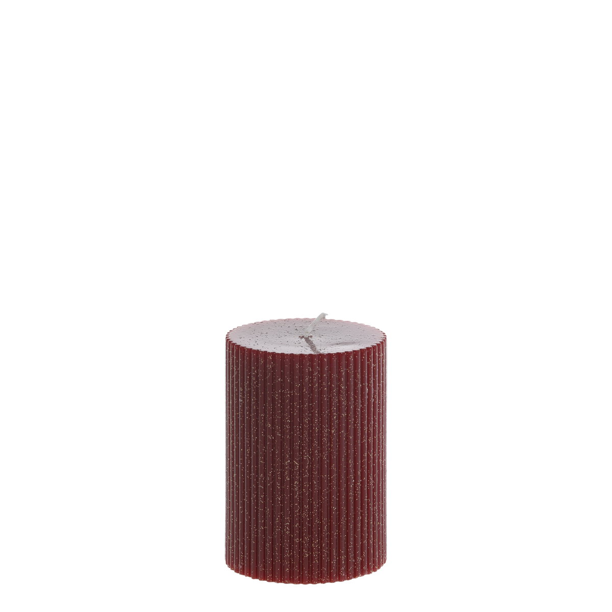 Pillar Candle w. grooves & glitter H10/D7 cm cherry