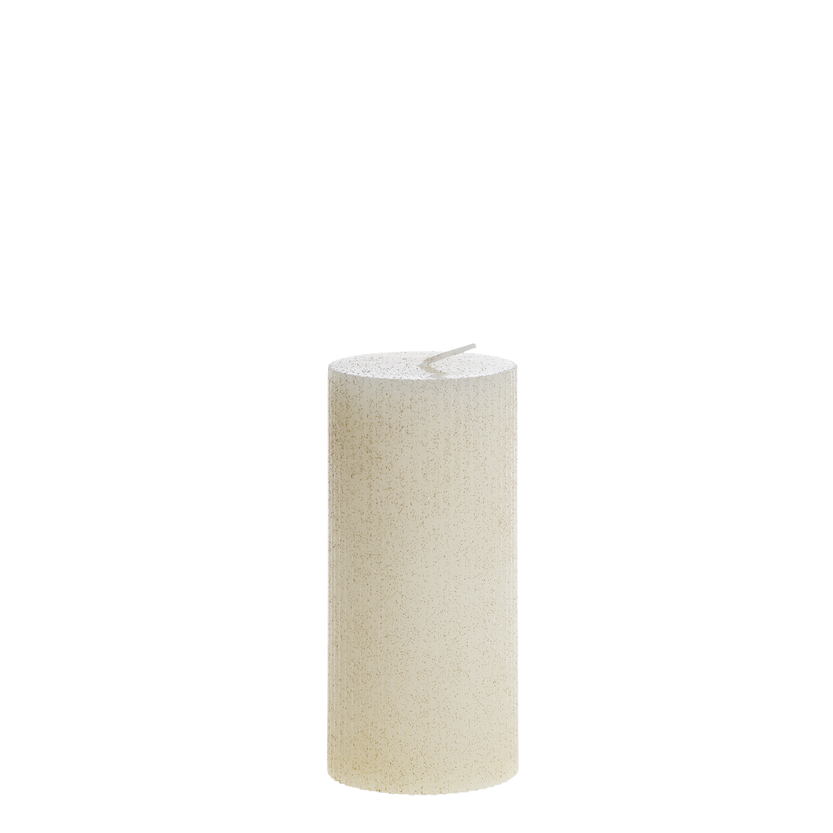 Pillar Candle w. grooves & glitter H15/D7 cm cream