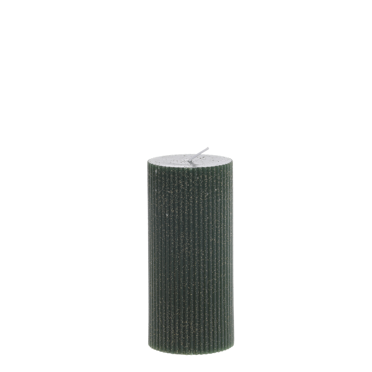 Pillar Candle w. grooves & glitter H15/D7 cm olive