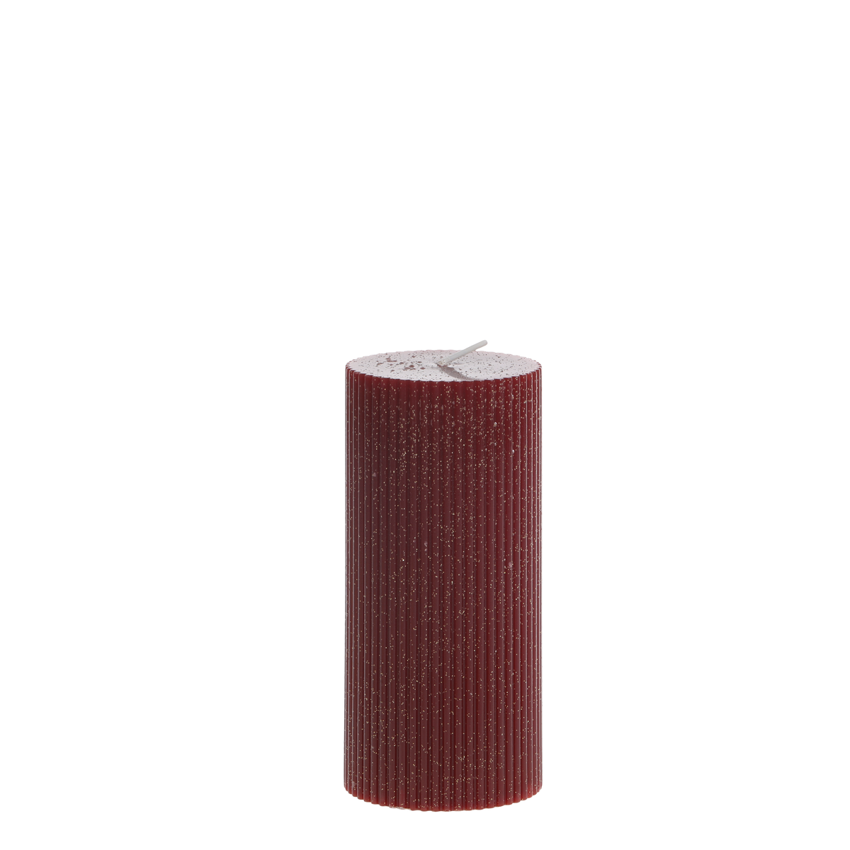 Pillar Candle w. grooves & glitter H15/D7 cm cherry