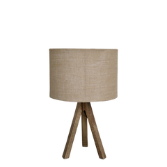 Bordlampe med træfod og lampeskærm i linned H55,5/D33 cm natur
