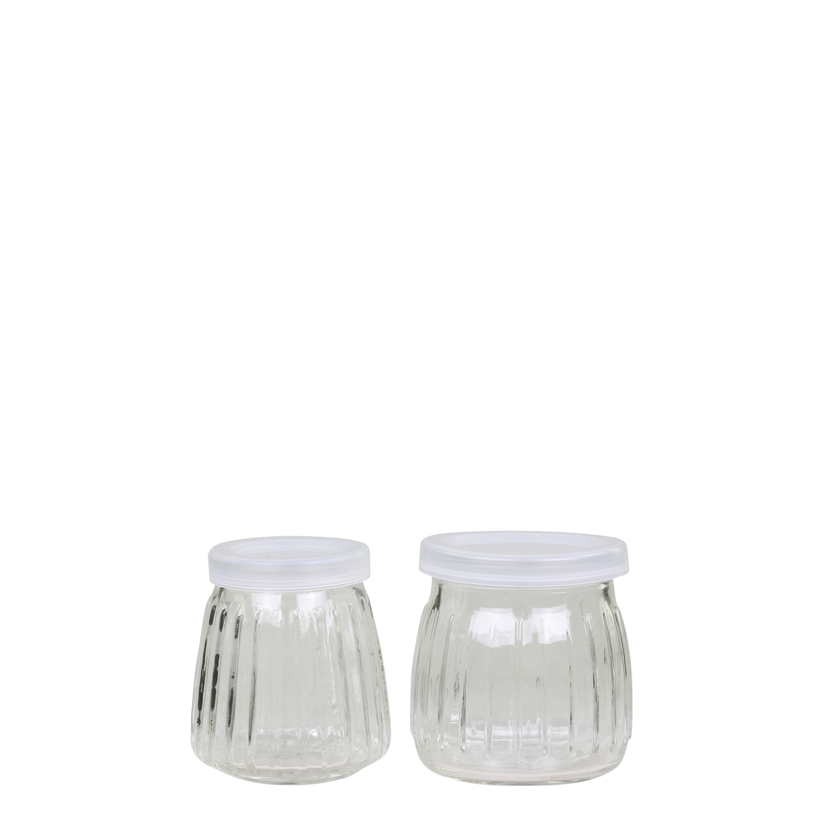 Storage jar w. grooves & lid set of 2 H7.5/D7.5 cm clear