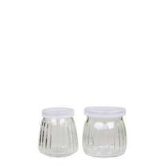 Storage jar w. grooves & lid set of 2 H7.5/D7.5 cm clear