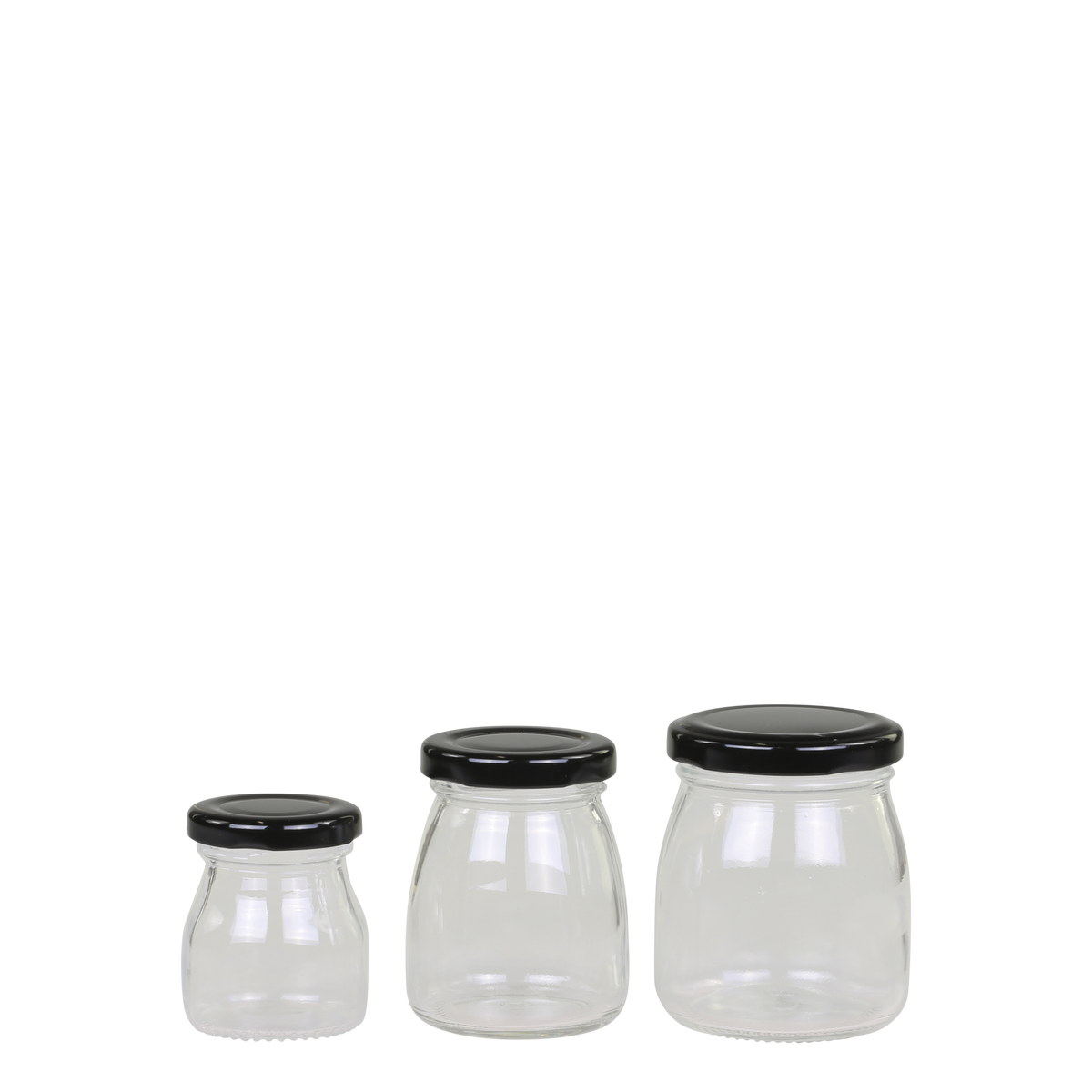 Storage Jar w. black lid set of 3 H8/D6.5 cm clear