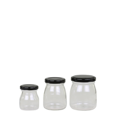 Storage Jar w. black lid set of 3 H8/D6.5 cm clear