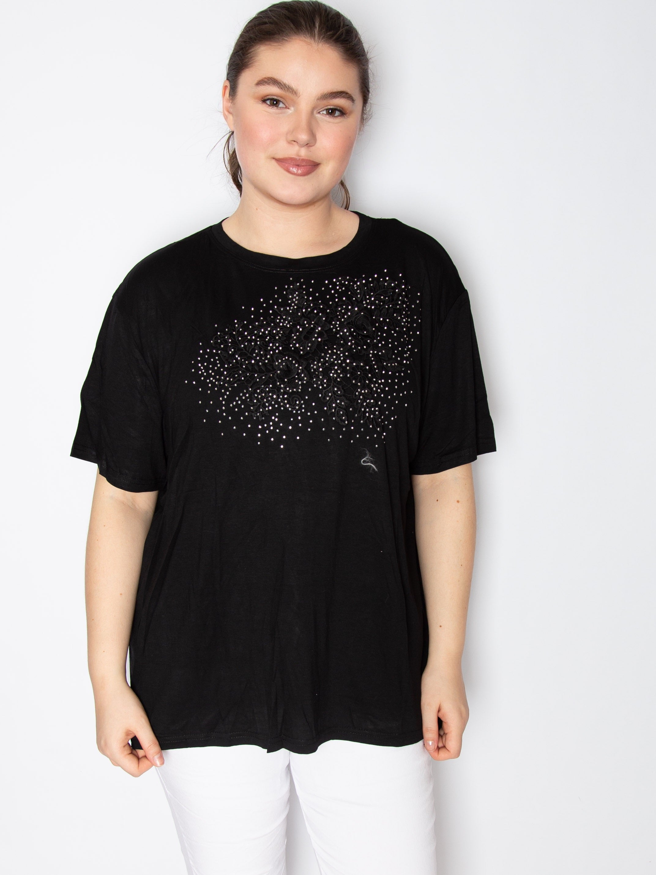 T-shirt med broderi blomst - ITFEB25