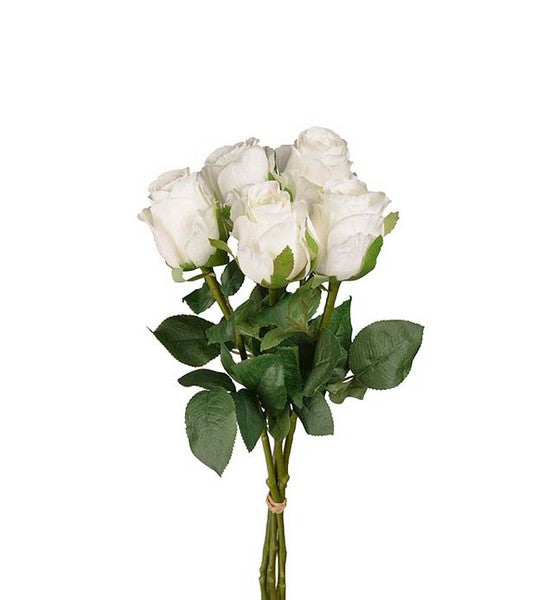 Hvid rosebuket med 5 roser, 50 cm
