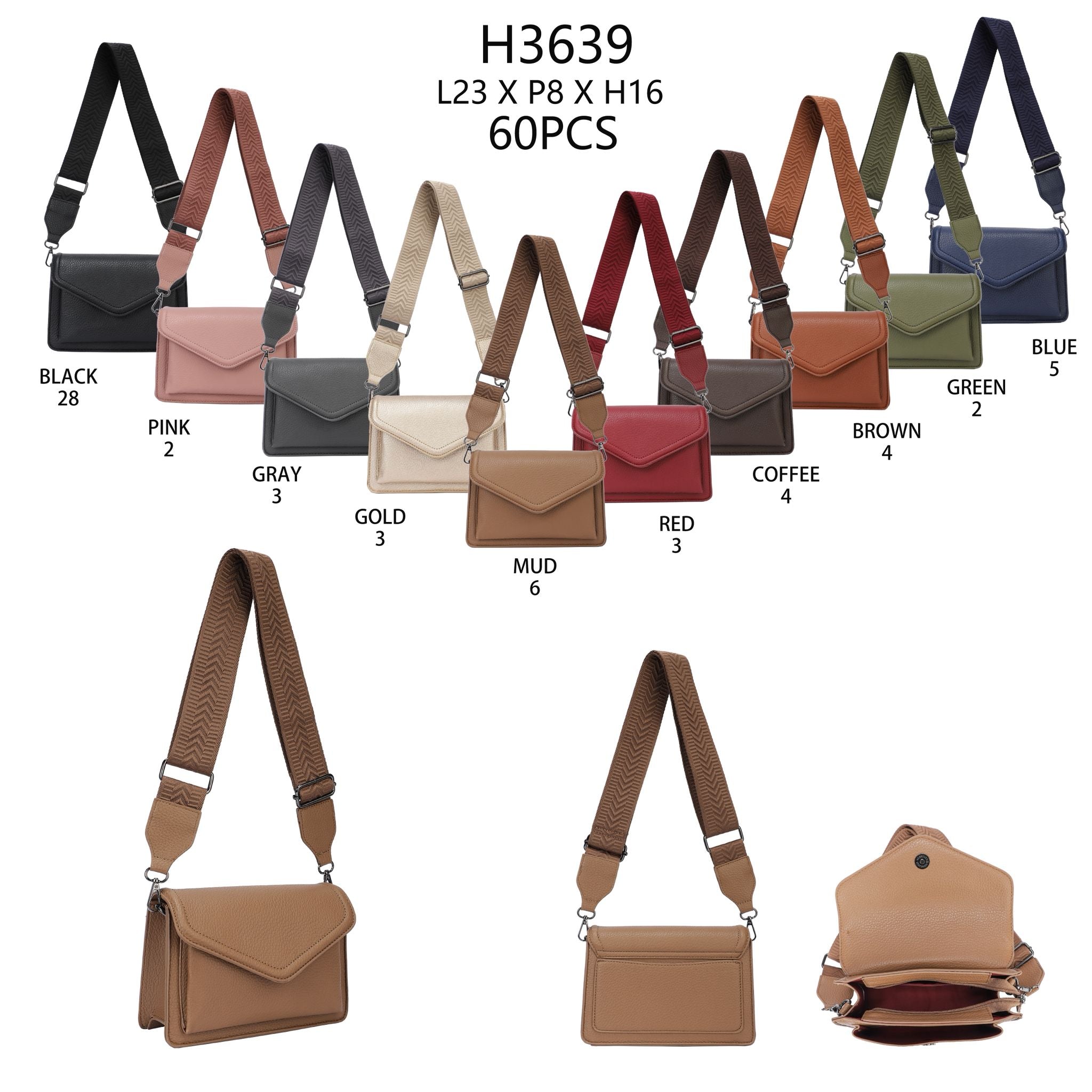 Crossbody taske med kuvertform 23x8x16cm - ITJULI25