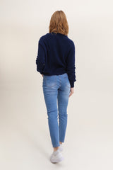 Jeans med perleblomster