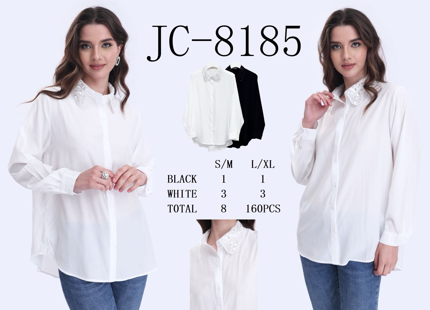 Skjorte med pailletter på krave - ITMARTS25 by Jessy Moda