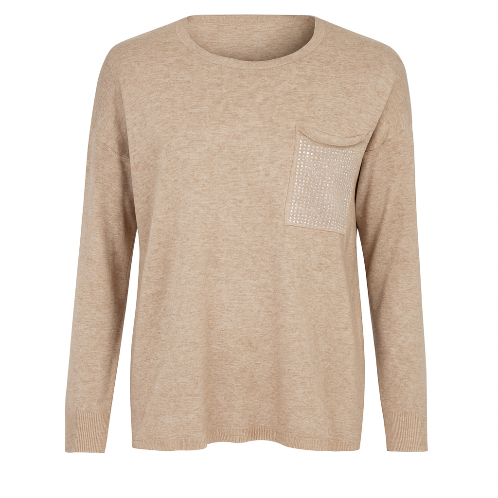 Strikbluse med bling lomme