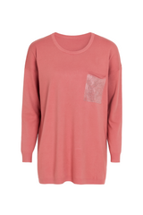 Strikbluse med bling lomme