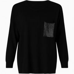 Strikbluse med bling lomme