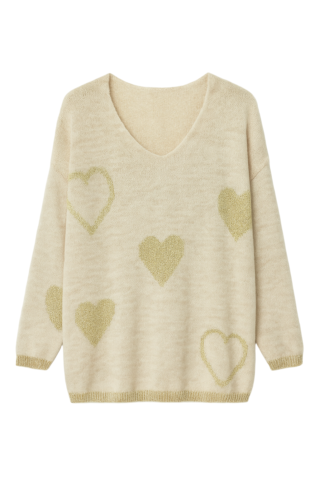 Striktrøje med guld hjerter - Brystmål 140cm
