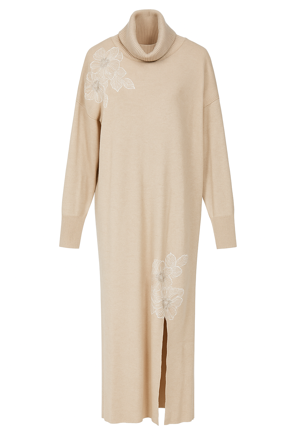 Strikkjole med broderi blomster by Krone 1
