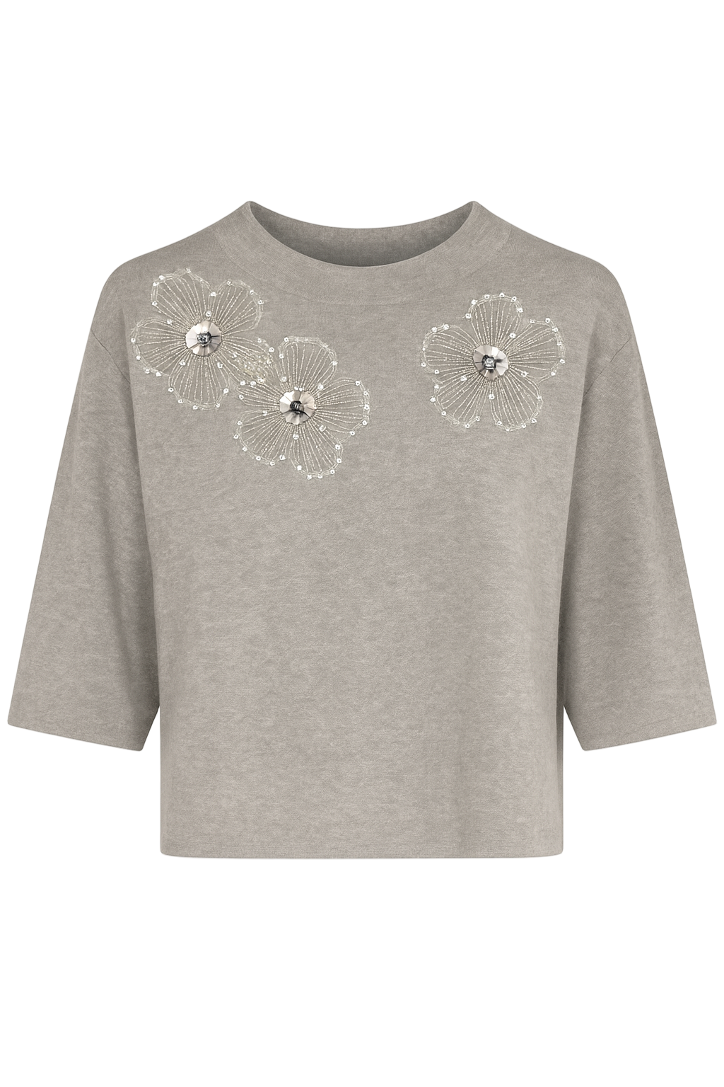 Striktrøje med blomster og bling