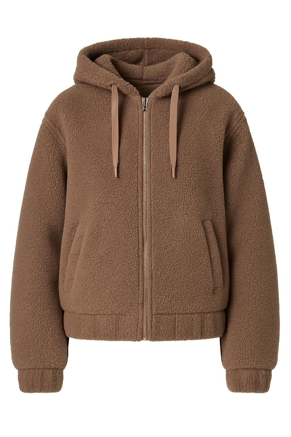 Taupe teddy hoodie med lynlås vendbar
