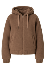 Taupe teddy hoodie med lynlås vendbar