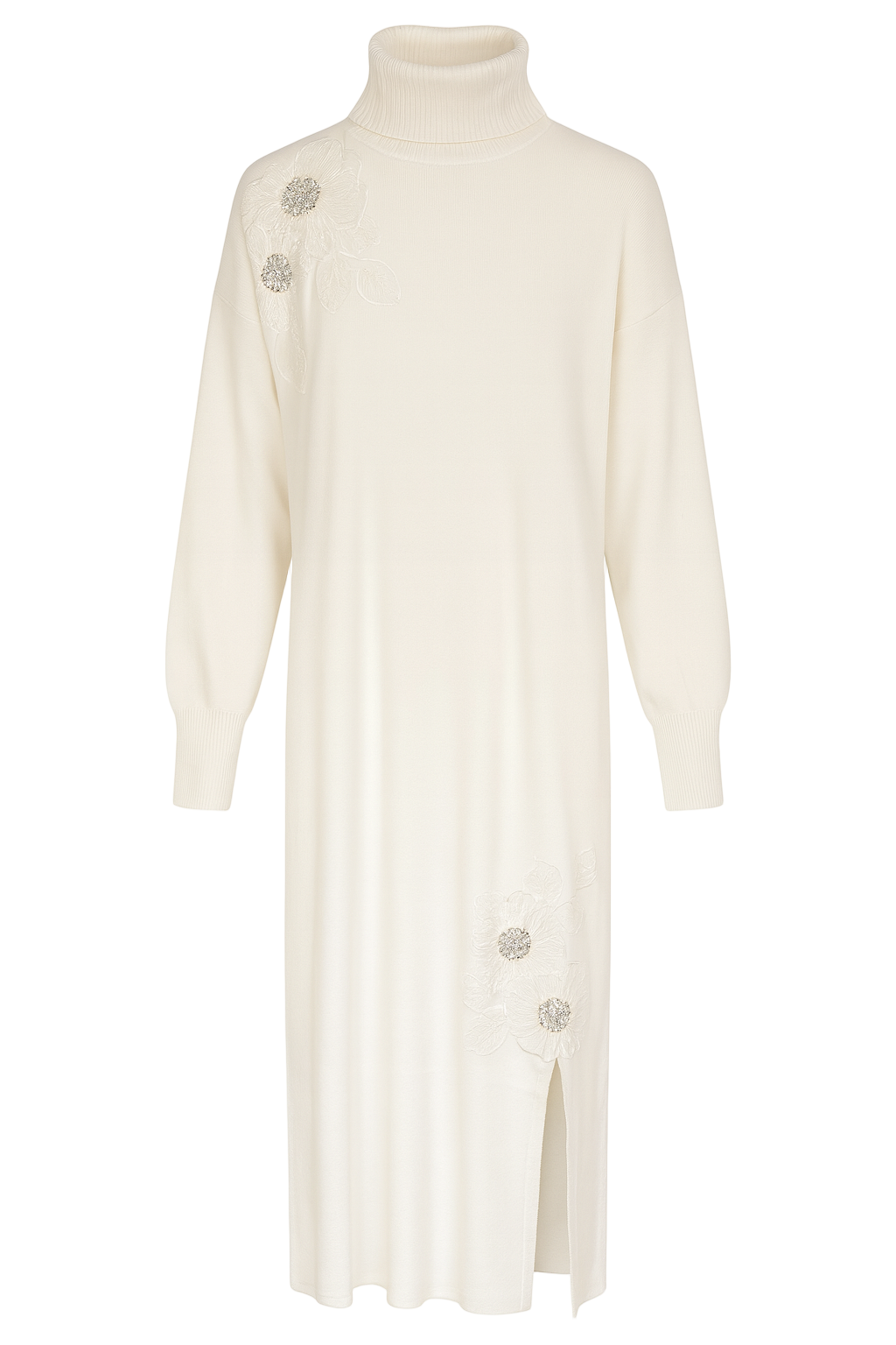 Strikkjole med broderi blomster by Krone 1