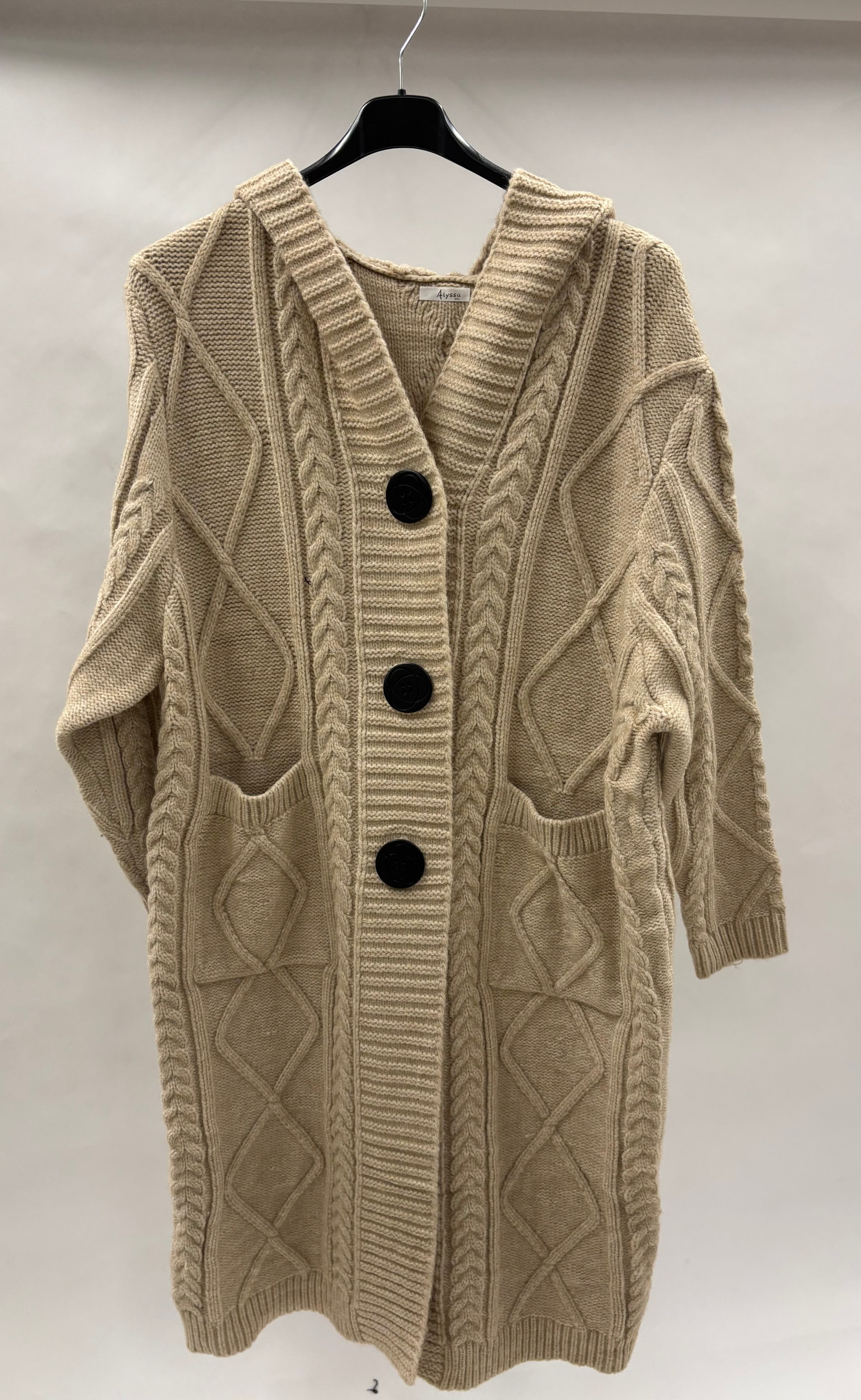 Kabelstrikket Cardigan Hætte