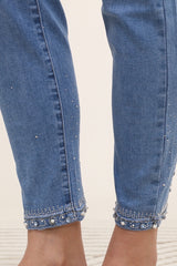 Jeans med bling slids 7/8