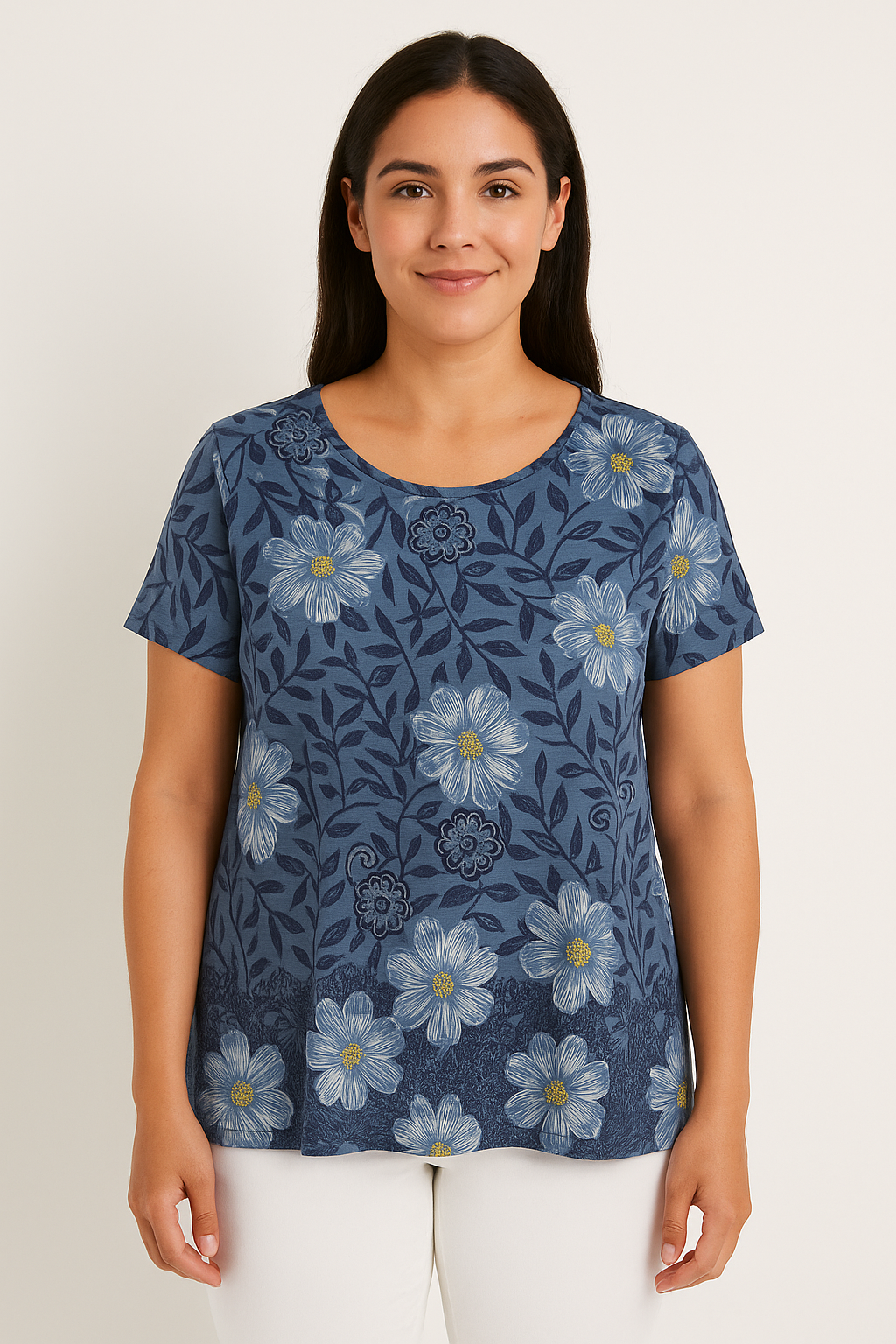 T-shirt med mix blomster print - ITMAJ25