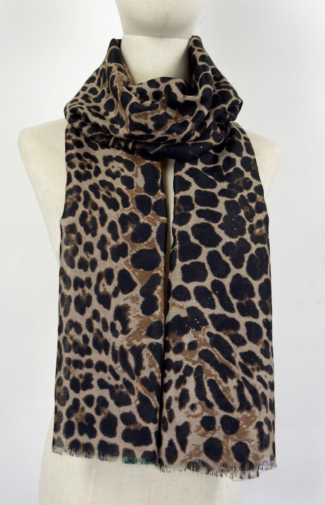 Tørklæde med leopard og glimmer