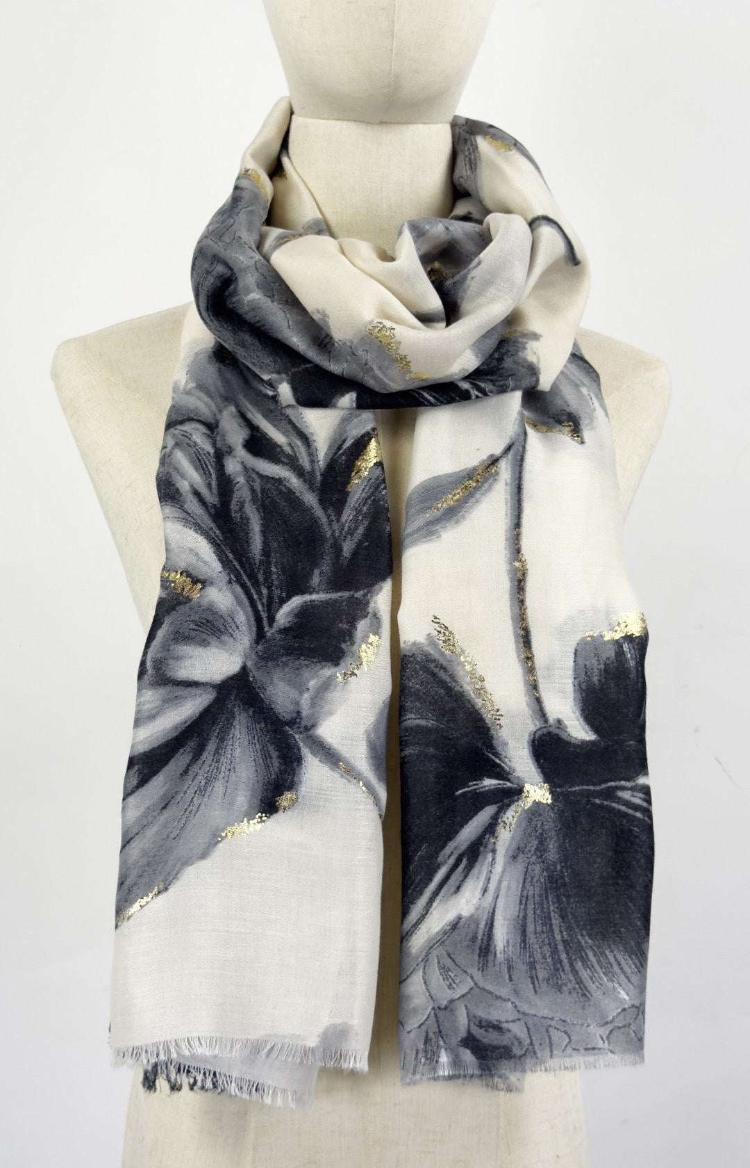 Tørklæde med faded blomster guld