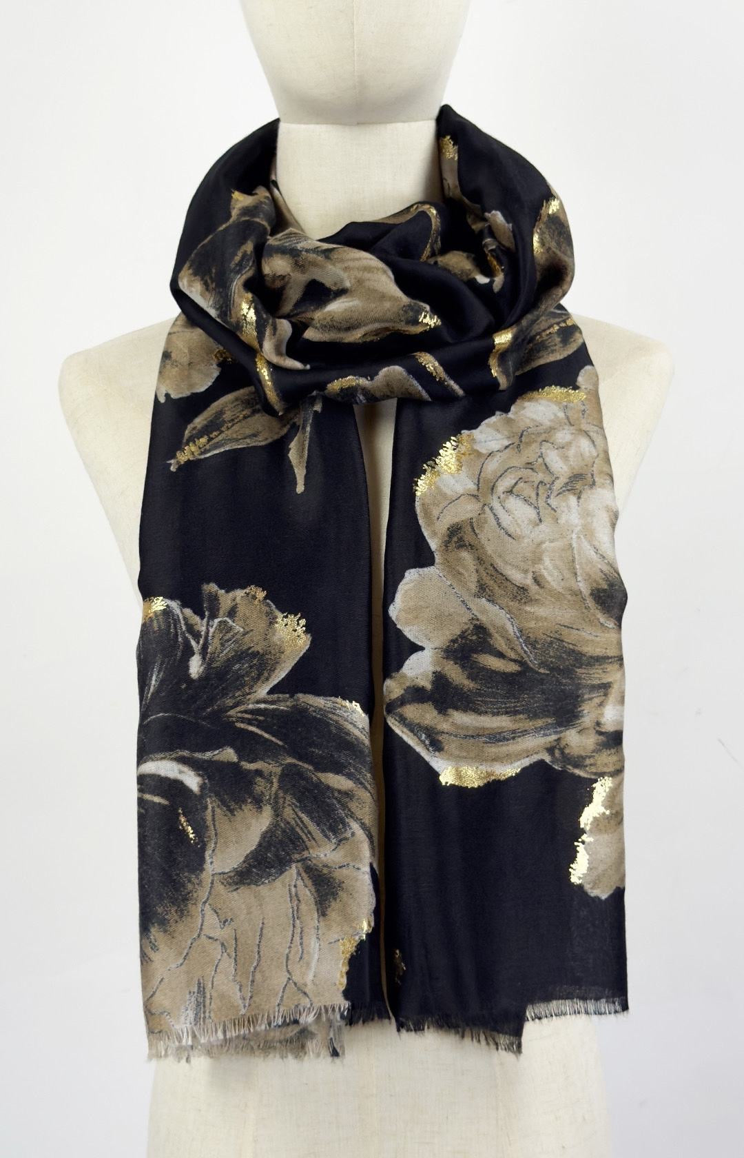 Tørklæde med faded blomster guld