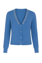 Strikcardigan med perler og bling - Str. 34-42