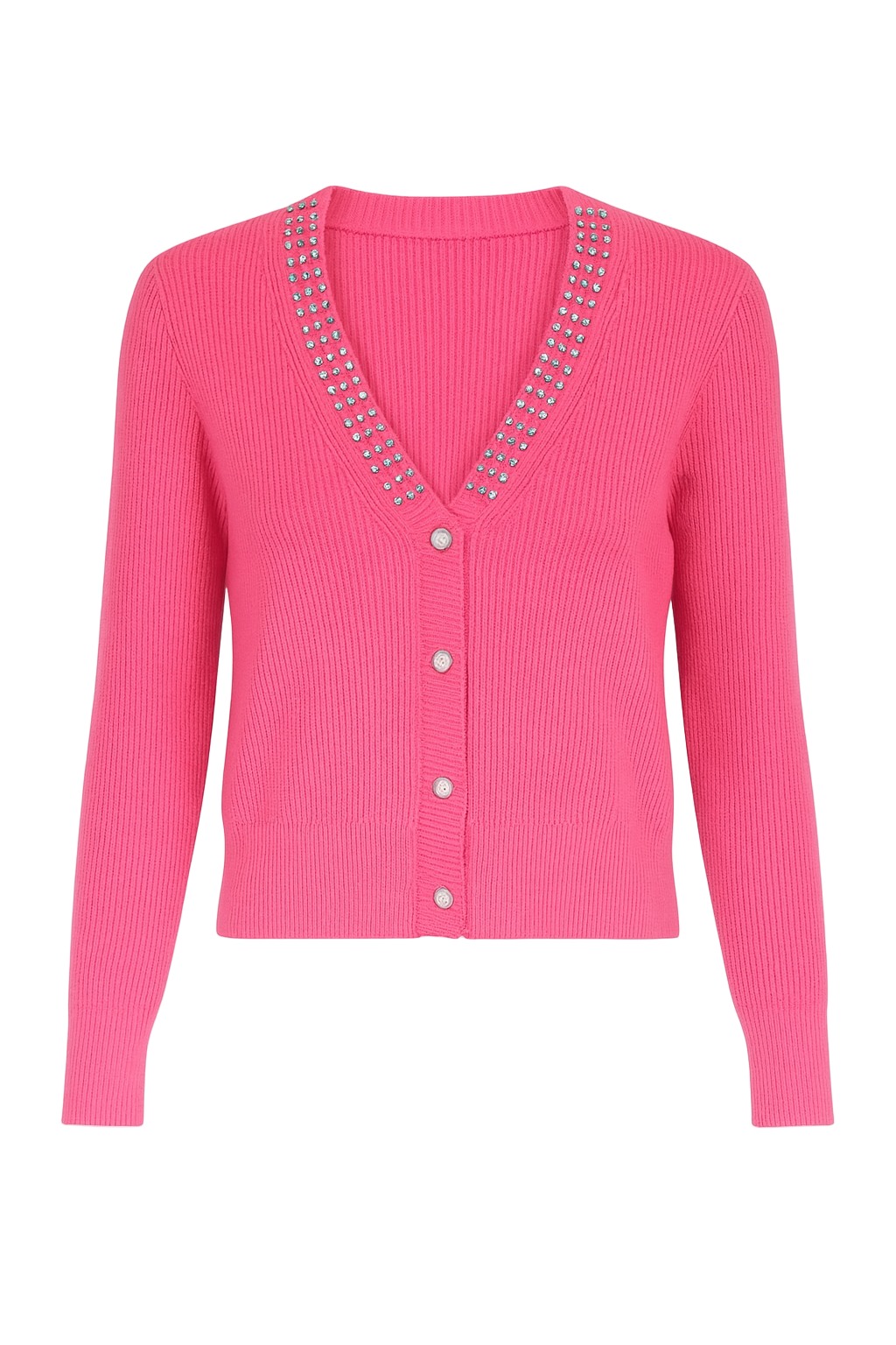 Strikcardigan med perler og bling - Str. 34-42