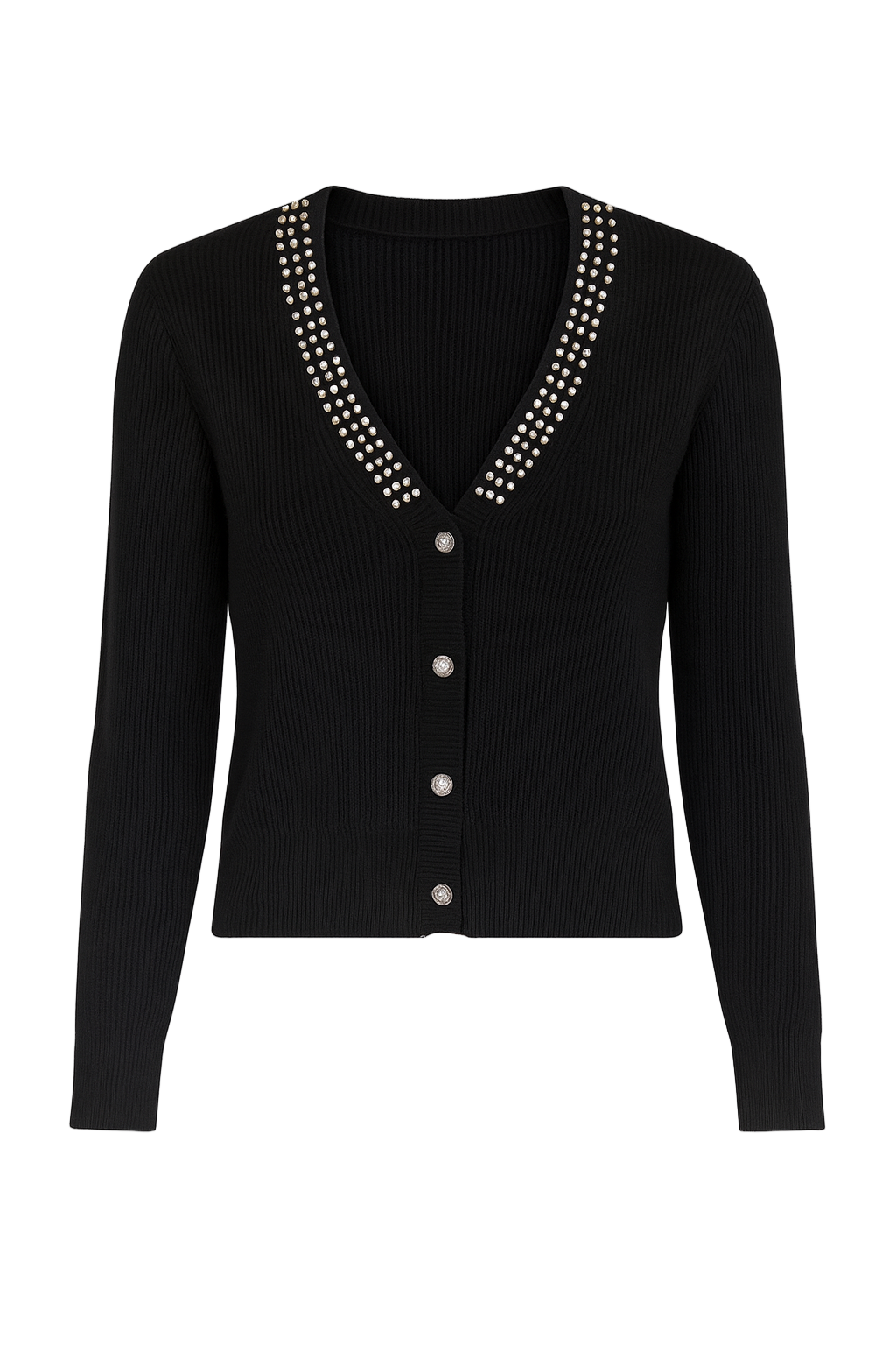 Strikcardigan med perler og bling - Str. 34-42