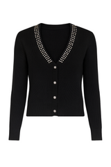 Strikcardigan med perler og bling - Str. 34-42
