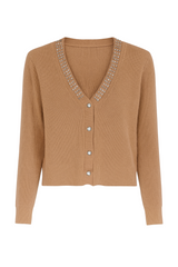 Strikcardigan med perler og bling - Str. 34-42