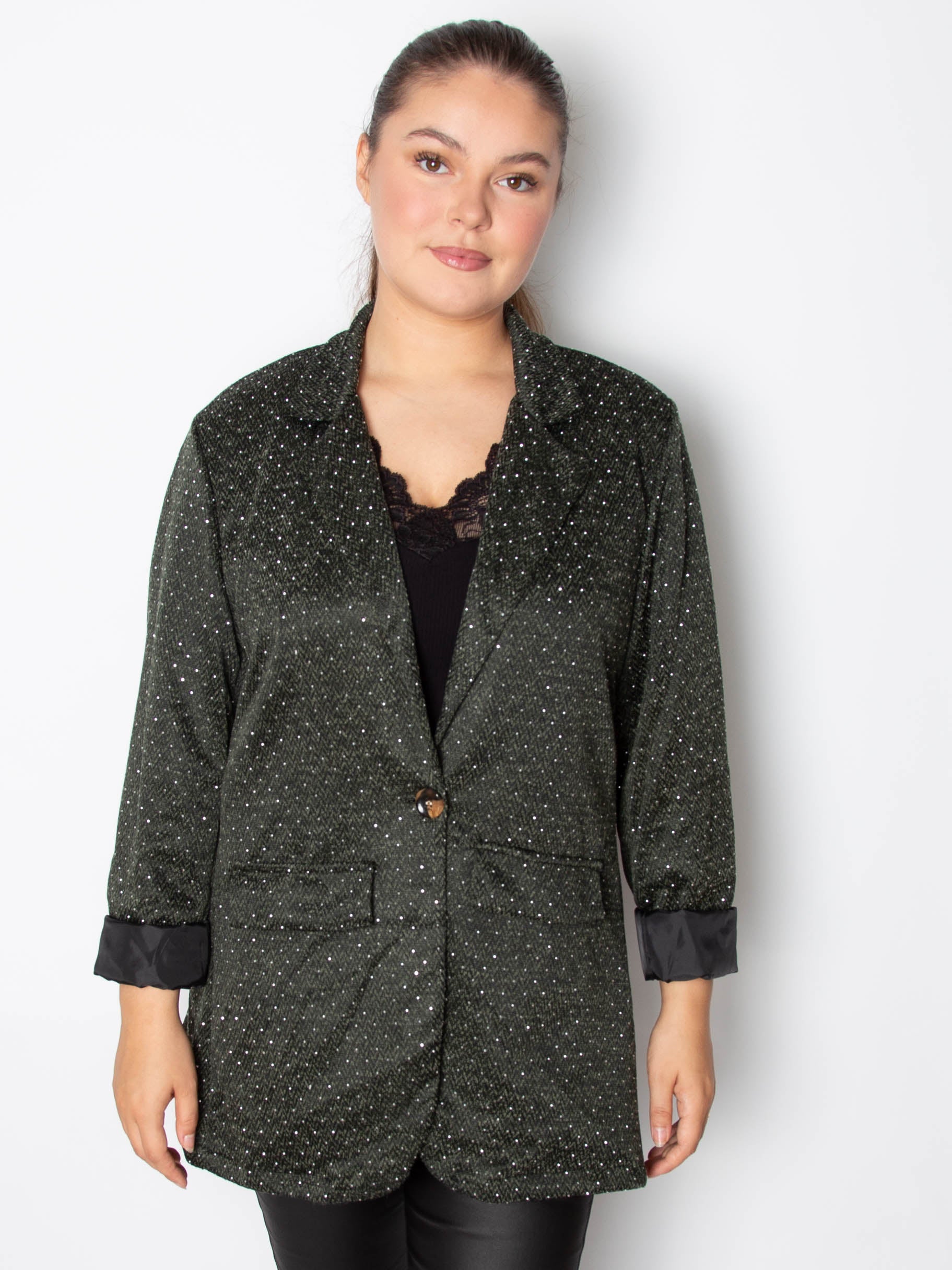 Tweed blazer jakke med bling