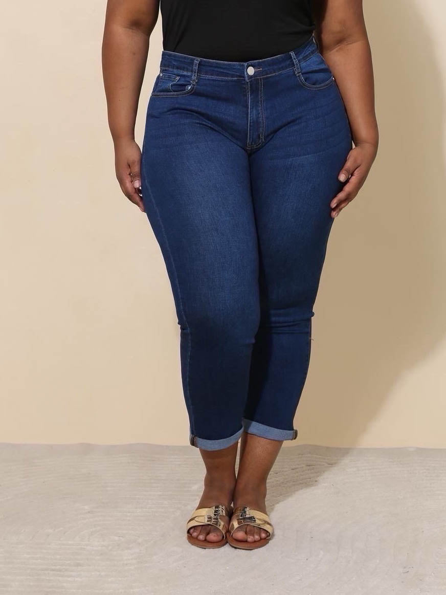 Jeans med straightleg darkwash plus size