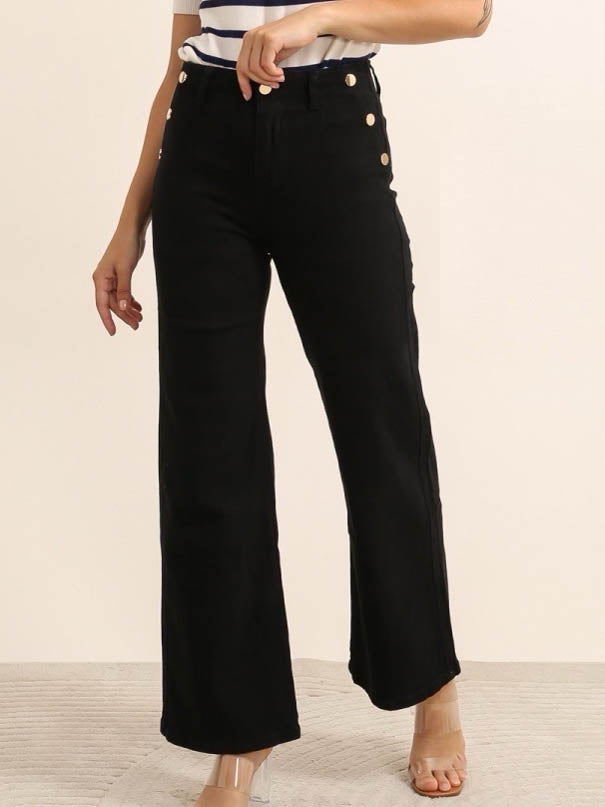 Wide leg jeans med guld knapper