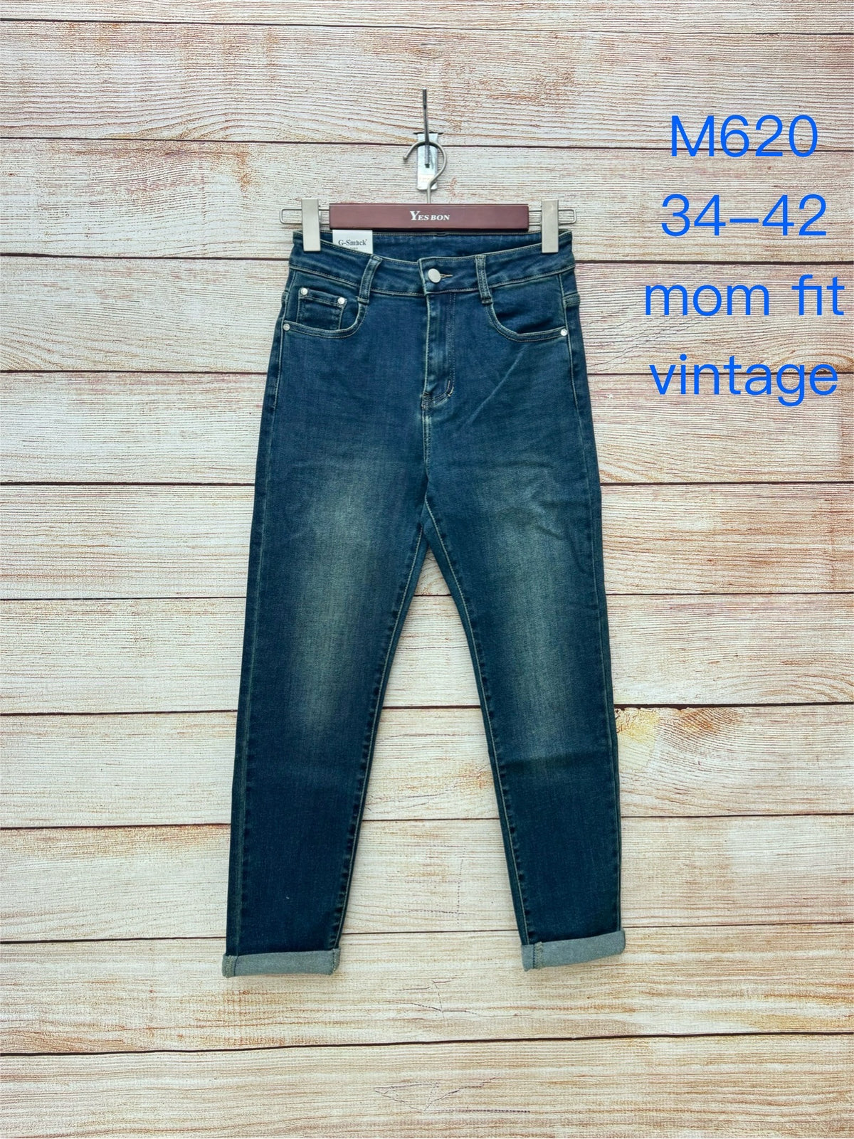 Mom fit jeans med fold vintage wash