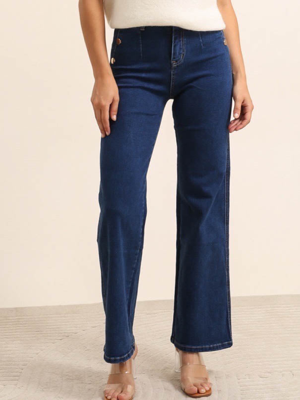 Wide leg jeans med guld knapper