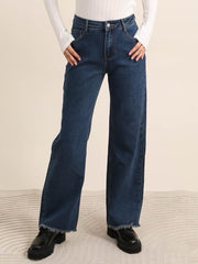 Wide leg jeans med fryns