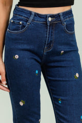 Mom fit jeans med broderet blomster darkwash by G-Smack