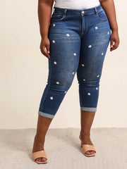 Jeans med blomster mom fit darkwash