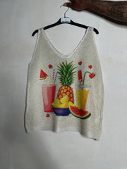 Sommerstrik top med drinks - ITMAJ25 by Ohlala