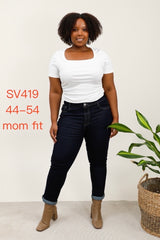 Darkwash jeans med fold mom fit plus size