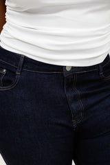 Darkwash jeans med fold mom fit plus size