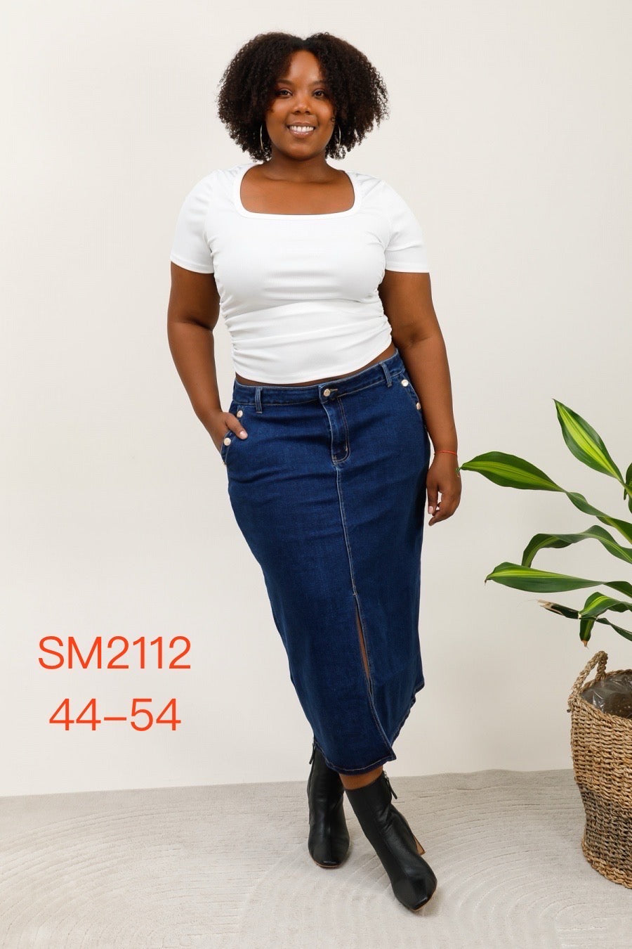 Maxi cowboynederdel med knapper plus size by G-Smack