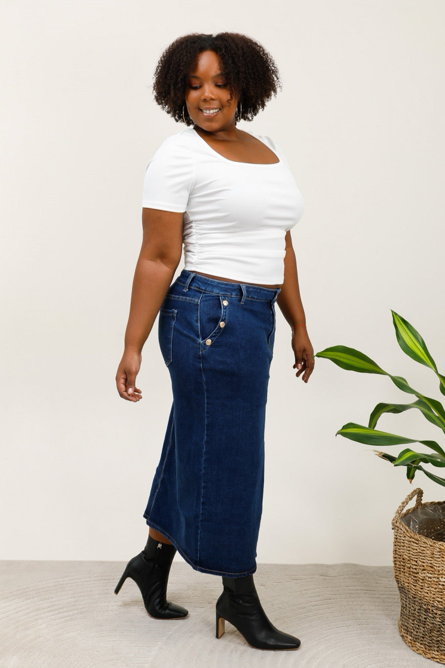 Maxi cowboynederdel med knapper plus size by G-Smack