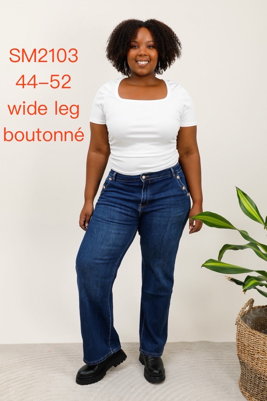 Jeans med vidde og guld knapper plus size by G-Smack