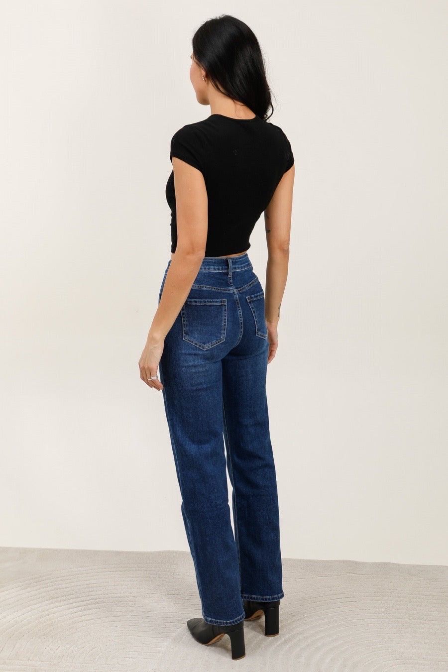 Jeans med vidde og bling hjerter ved lomme