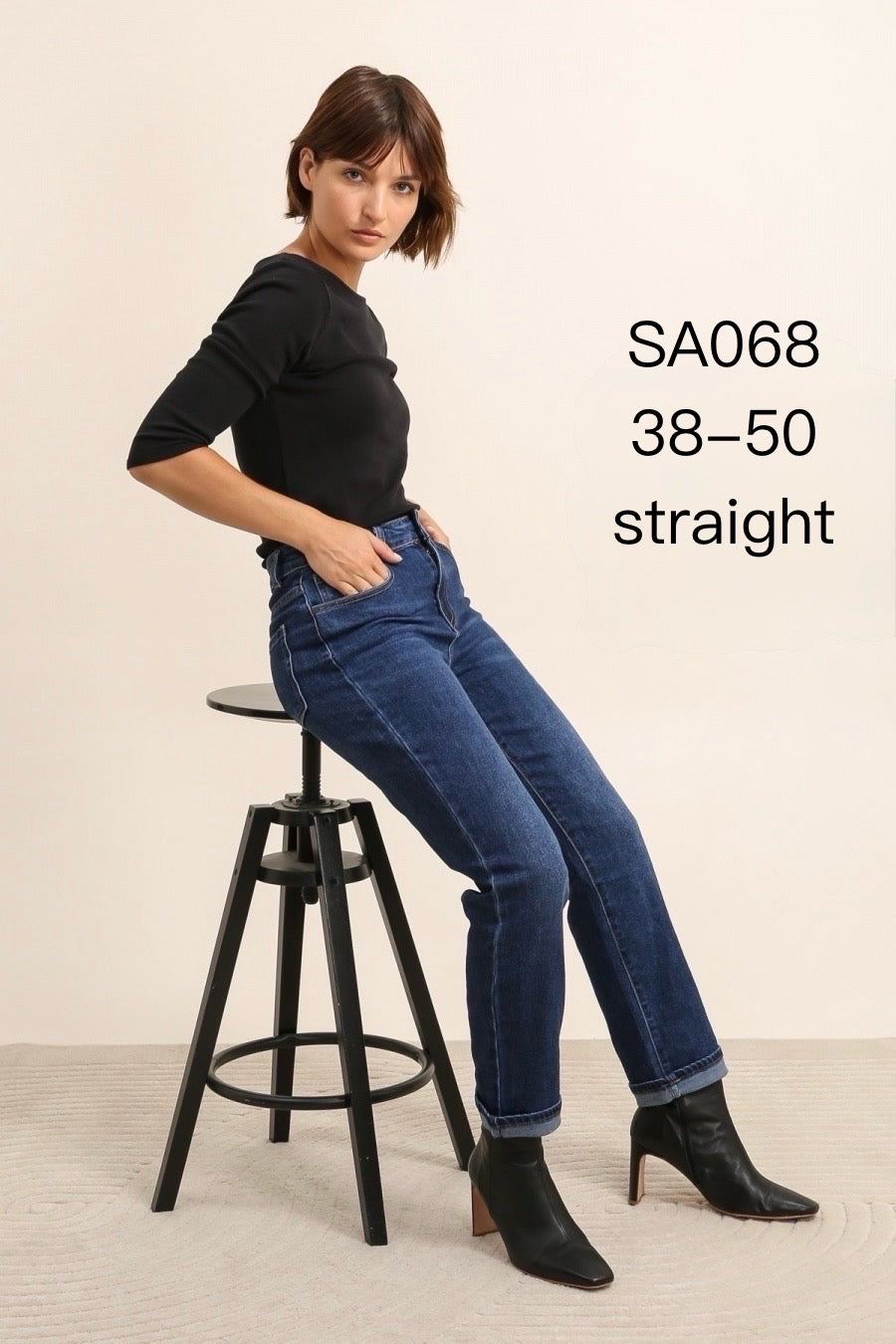 Jeans med straightleg og fold